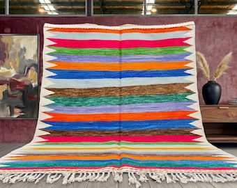 Handmade Wool Kilim Rug – Colorful Berber Flatweave Living Room Area Rug (Custom Sizes)