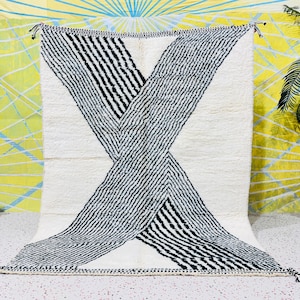 Fabulous Beni Ourain Rug, Moroccan Rug, Handmade Rug, Berber Rug, Custom Morrocan Rug, Grid Rug White And Black, Soft Wool Rug