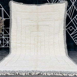 STUNNING HANDMADE RUG- Knotted Rug - Off White Beni Ourain Rug- Handwoven Sheep Wool Rug- Geometric Boho Rug- Berber Area Rug.