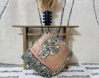 Faded vintage rug pouf, Handmade pouf, Handmade pillow, Floor cushion, floor pillow, oversized pillow, Ottoman pouf