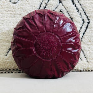 Introducing Round Moroccan Pouf, Elegant Leather Footstool, Coffee Table, and Ottoman for Your Living Room