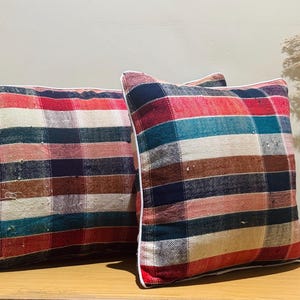 Rainbow art pillow, Checkered throw pillow, rainbow pillow, accent pillow, decorative pillow, colorful pillow.
