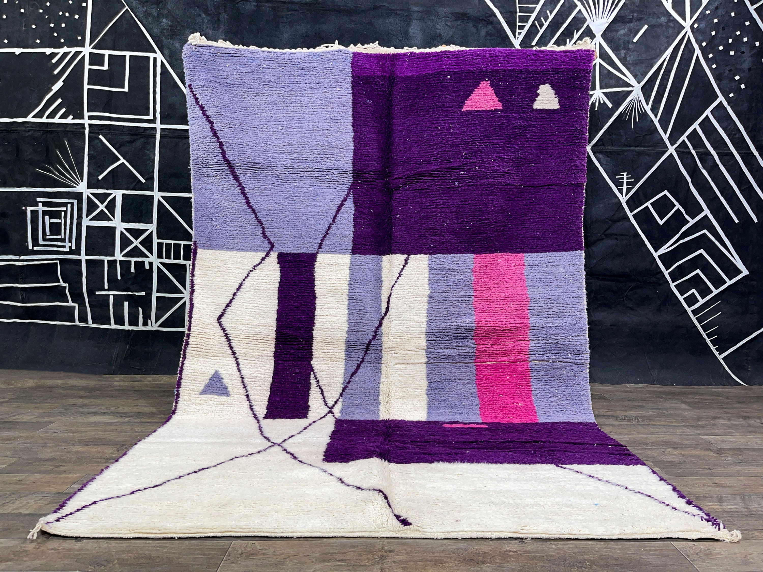 モロッコハンベル絨毯】パープル模様 直輸入 素晴らしいモロッコ製ラグ