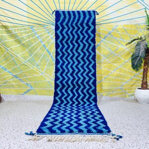 Moroccan rug runner blue handmade runner rug pattern rug runner Morocan knotted runner carpet blue.