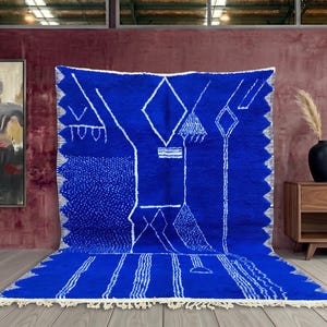 Custom Size Handmade Moroccan rug , Abstract Blue carpet , Soft Blue rugs for living room, Free Shipping Rugs