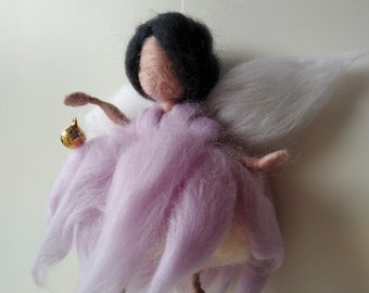 waldorf Felted needle wool fairy, ornament, fairy, needle felted wool doll, gift, fairy with bell