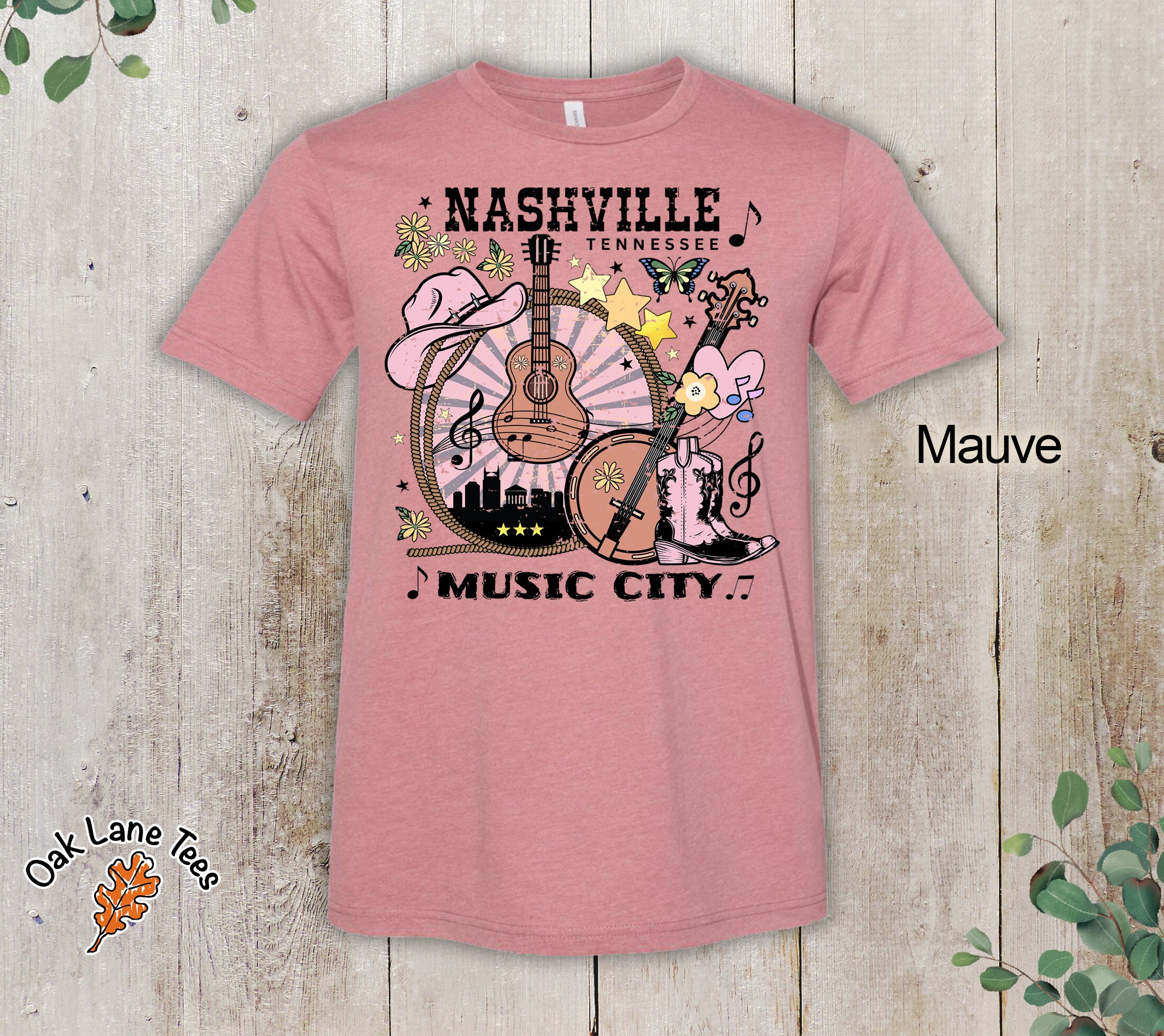 Black Nashville Guitar Print Crew Neck T Shirt Mini Dress main image 1
