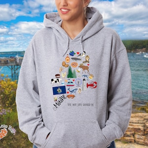 MAINE ICONS Hoodie,Unisex Sweatshirt,Maine Hooded Sweatshirt,Maine Sweatshirt,Maine Gift,Maine Gifts,Maine Hoodie,Maine Gifts,New England