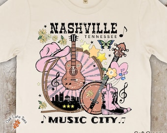 Nashville Tshirt,Country Music,Guitar,Retro,Nashville Tee,Tennessee,Boho,Oversized,Vintage,Comfy,Nashville Shirt,Nashville Girls Trip