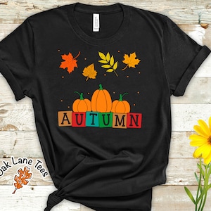 AUTUMN PUMPKINS & LEAVES T-Shirt,Fall Shirt,Autumn Shirt,Thanksgiving Shirt,Gift For Her,Fall t shirt,Autumn Leaves,Fall tshirt women