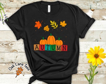 AUTUMN PUMPKINS & LEAVES T-Shirt,Fall Shirt,Autumn Shirt,Thanksgiving Shirt,Gift For Her,Fall t shirt,Autumn Leaves,Fall tshirt women