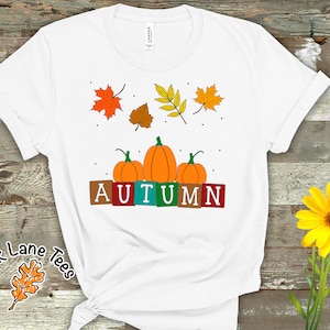 AUTUMN PUMPKINS & LEAVES T-Shirt,Fall Shirt,Autumn Shirt,Thanksgiving Shirt,Gift For Her,Fall t shirt,Autumn Leaves,Fall tshirt women