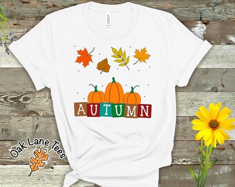 AUTUMN PUMPKINS & LEAVES T-Shirt,Fall Shirt,Autumn Shirt,Thanksgiving Shirt,Gift For Her,Fall t shirt,Autumn Leaves,Fall tshirt women