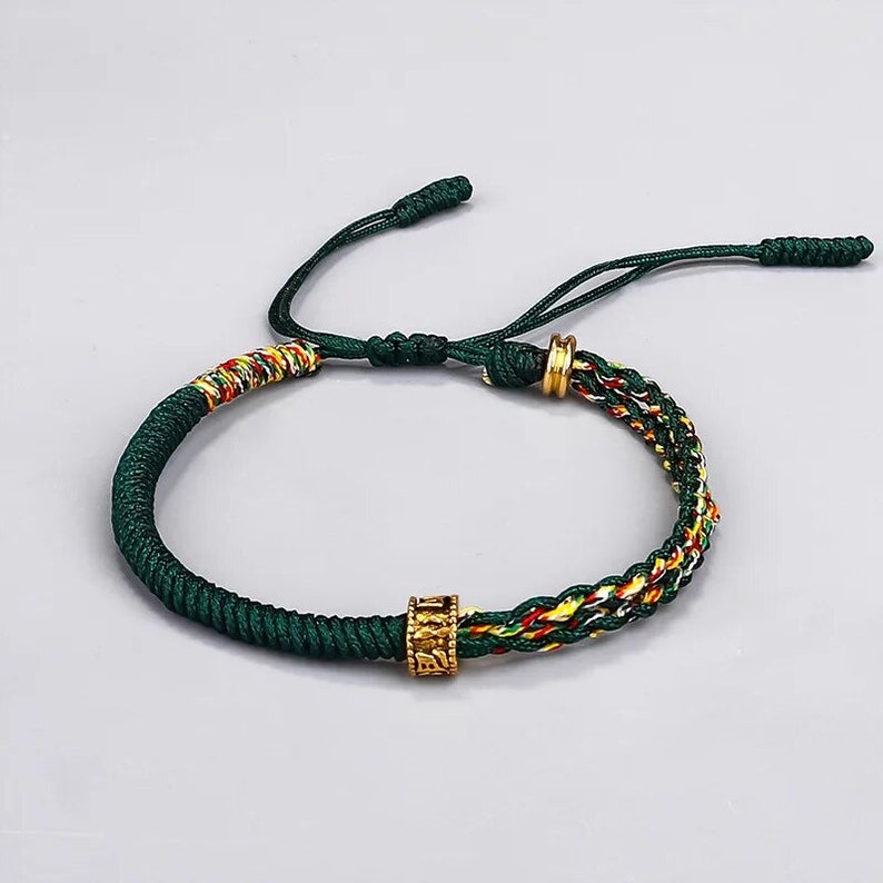 Pulsera tibetana trenzada budista hecha a mano, pulsera de cuentas de cuerda de la suerte, conjunto de brazaletes para mujer, pulseras azul, verde y rojo Verde