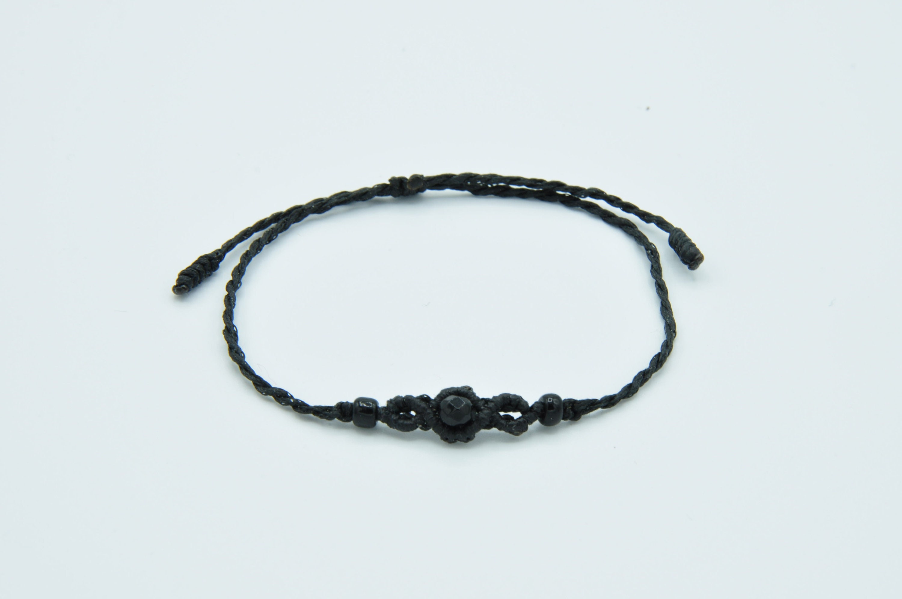 Thin Bracelet Black Gemstone Healing Stone Beads Onyx Macrame Etsy
