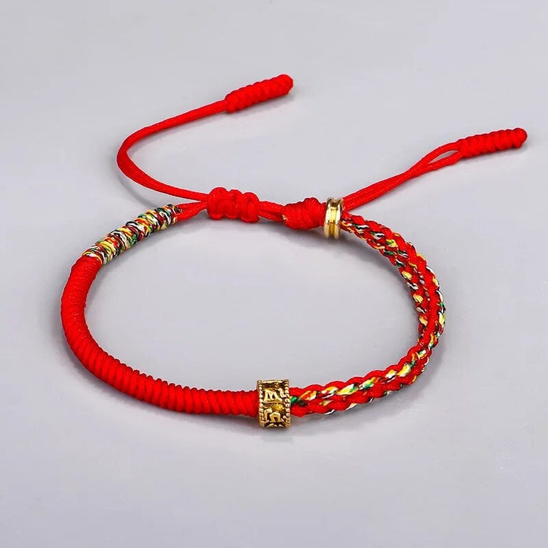 Pulsera tibetana trenzada budista hecha a mano, pulsera de cuentas de cuerda de la suerte, conjunto de brazaletes para mujer, pulseras azul, verde y rojo Rojo