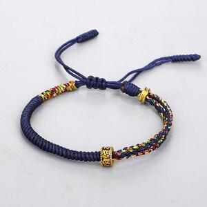 Pulsera tibetana trenzada budista hecha a mano, pulsera de cuentas de cuerda de la suerte, conjunto de brazaletes para mujer, pulseras azul, verde y rojo Azul