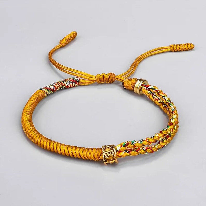 Pulsera tibetana trenzada budista hecha a mano, pulsera de cuentas de cuerda de la suerte, conjunto de brazaletes para mujer, pulseras azul, verde y rojo Amarillo