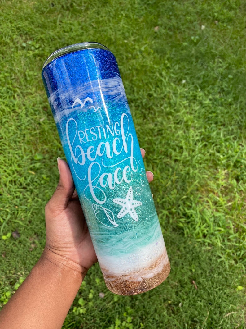 Resting Beach Tumbler Glitter Tumbler Beach Tumbler Etsy
