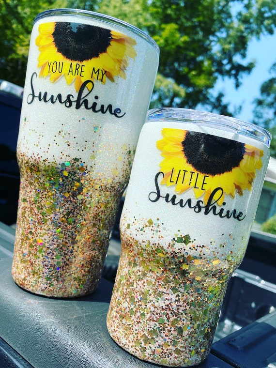 Mommy and Me Tumblers | You are my Sunshine Mother Daughter Cup Set |  Matching Mother and Son Tumblers | Yellow and White Ombre Tumblers