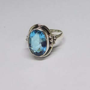 Sky Blue Topaz Ring | 925 Sterling Silver Stackable Ring for Women | Dainty December Birthstone Jewelry Gift | Minimalist Solitaire Ring