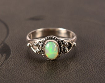 Vintage Art Deco AAA Quality Natural Opal Ring, Beautiful Fire Created Opal Wedding Ring, Handmade Ring, Opal Jewelry, Artisan Ring, Jewelry