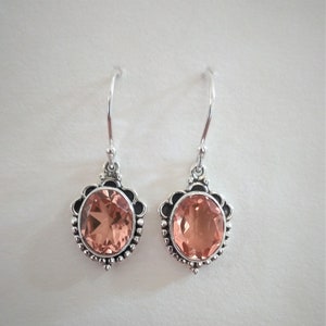 Handmade Morganite Quartz Sterling Silver Dangle Earrings