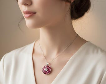 Rhodolite Garnet Flower Pendant | Sterling Silver Floral Necklace