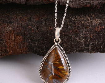 Solid Silver Natural Pietersite Necklace Pendant, Teardrop Necklace, Handmade, Gift For Her, Chain Necklace, Gemstone Necklace, Women Gifts