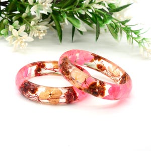 Real Pressed Flower Resin Bangle: Handmade Botanical Jewelry