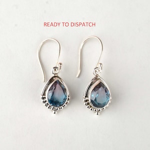 Oxidized Sterling Silver Pear Alexandrite Earrings: June Birthstone Dangle