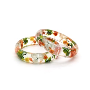 Real Pressed Flower Resin Bangle | Botanical Resin Bracelet for Women | Dried Flower Jewelry Gift | Nature Lover Boho Jewelry |Handmade Gift