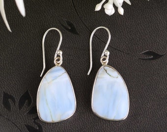 Natural Larimar Earrings Sterling Silver Larimar Dangle Earrings Dominican Larimar Jewelry Caribbean Blue Gemstone Earrings Organic Earring
