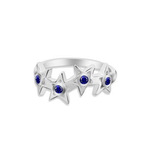 Star Ring, Natural Blue Sapphire Statement Ring 925 Sterling Silver, Multi-Star Celestial Engagement or Wedding Band, Gift for Her