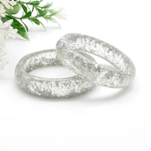 Pressed Flower Resin Bangle: Transparent Chunky Cuff, Botanical Jewelry