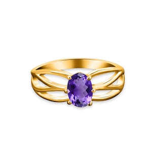 Amethyst Gemstone Ring – 925 Sterling Silver Ring - Purple Crystal Ring – February Birthstone – Dainty Stacking Ring – Gift for Her - Rings