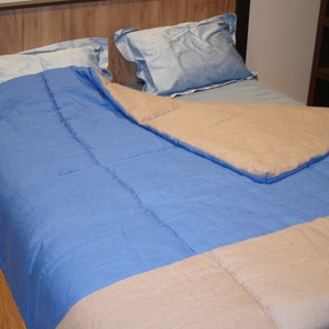 Organic double-sided comforter.Blanket organic linen and hemp.quilt all seasons.Blue-gray eco-friendly blanket Warm winter natural comforter