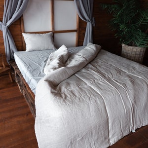 Organic linen comforter.Hemp blanket.Gray,natural,undyed quilt.Double King duvet,queen duvet for all seasons. Warm winter soft comforter.