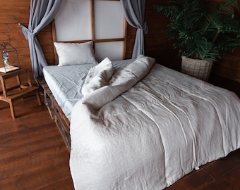 Organic linen comforter.Hemp blanket.Gray,natural,undyed quilt.Double King duvet,queen duvet for all seasons. Warm winter soft comforter.