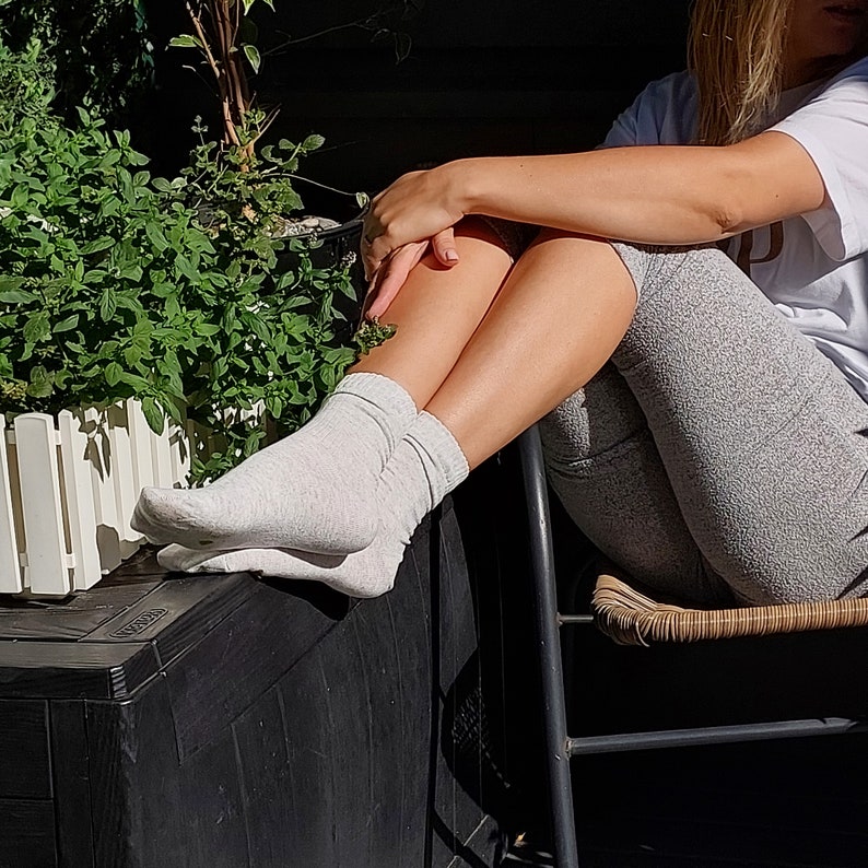 Set linen socks 5 pcs.100% organic linen unbleached unpainted gray ribbed socks.Vegetable ankle socks.Lightweight sporty walking knitted image 9