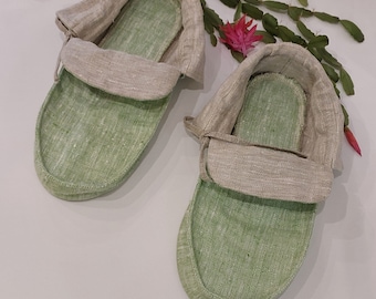 Linen bedroom shoes.adult slippers support.closed  with soft soles.organic home  shoes.home boots.home boots.slipper sock.slip-on Slippers