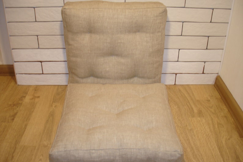 Hemp cushio, sofa. Linen floor furniture. Eco-friendly window cushion, bench seat cushion. Children's play mat. Reading nook cushion undyed unbleached