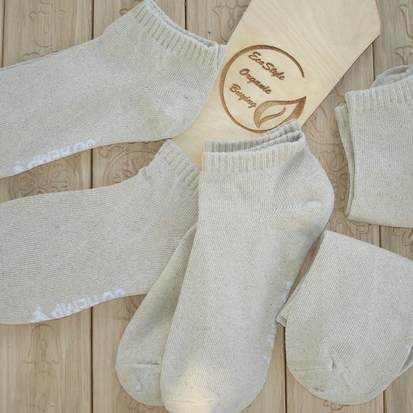 Set of 5 pairs of hemp socks/Organic,summer,short,sports socks/unbleached eco-friendly men's,women's socks.short,natural breathable socks