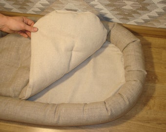 Organic pet bed.Linen cat house.soft hemp dog bed.pet bed with removable blanket.Washable pet bed.lounger for pet.Dog Crate Pillow Bumper.