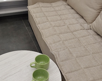 Waterproof linen sofa cover.Waterproof Quilted linen sofa throw.Organic sofa blanket.Sofa cover. Size to order.rug. Waterproof Sofa topper