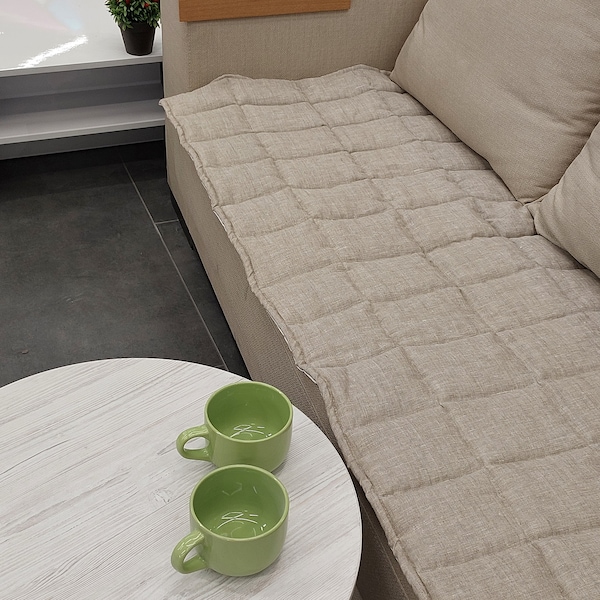 Waterproof linen sofa cover.Waterproof Quilted linen sofa throw.Organic sofa blanket.Sofa cover. Size to order.rug. Waterproof Sofa topper