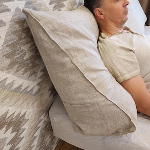 Linen bedside pillow with removable cover.Hemp lumbar pillow.Support pillow.Triangular linen pillow.Back pillow.Tatami pillow.reading pillow
