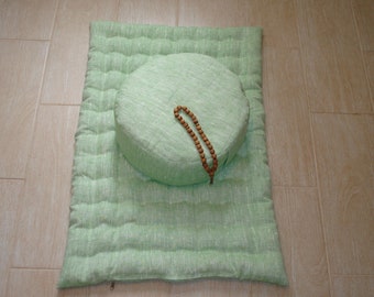 Zafu & Zabuton meditation set buckwheat husks. Linen floor round cushion. Cushion for meditation.zen cushion.PillowSeat Yoga meditation pouf