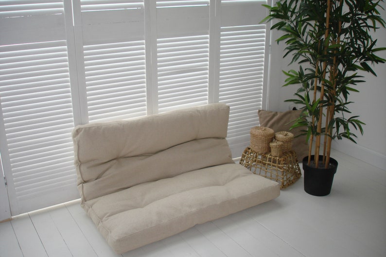 Hemp cushio, sofa. Linen floor furniture. Eco-friendly window cushion, bench seat cushion. Children's play mat. Reading nook cushion image 8