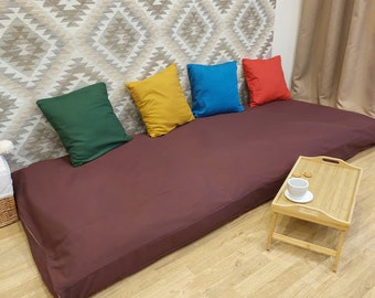 Organic linen seat cushion floor hemp mat,sofa removable cover.Linen cover zipper.Kitchen Banquette cushion window.cushion reading nook